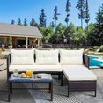 thumbnail image 5 of Segmart 3-Piece Patio sectional Furniture Sets, All-Weather Brown Wicker PE Rattan Sofa Chaise Longue Conversation Sets with Tempered Glass Table, Beige Cushions, 300lbs, Beige, S8520, 5 of 11