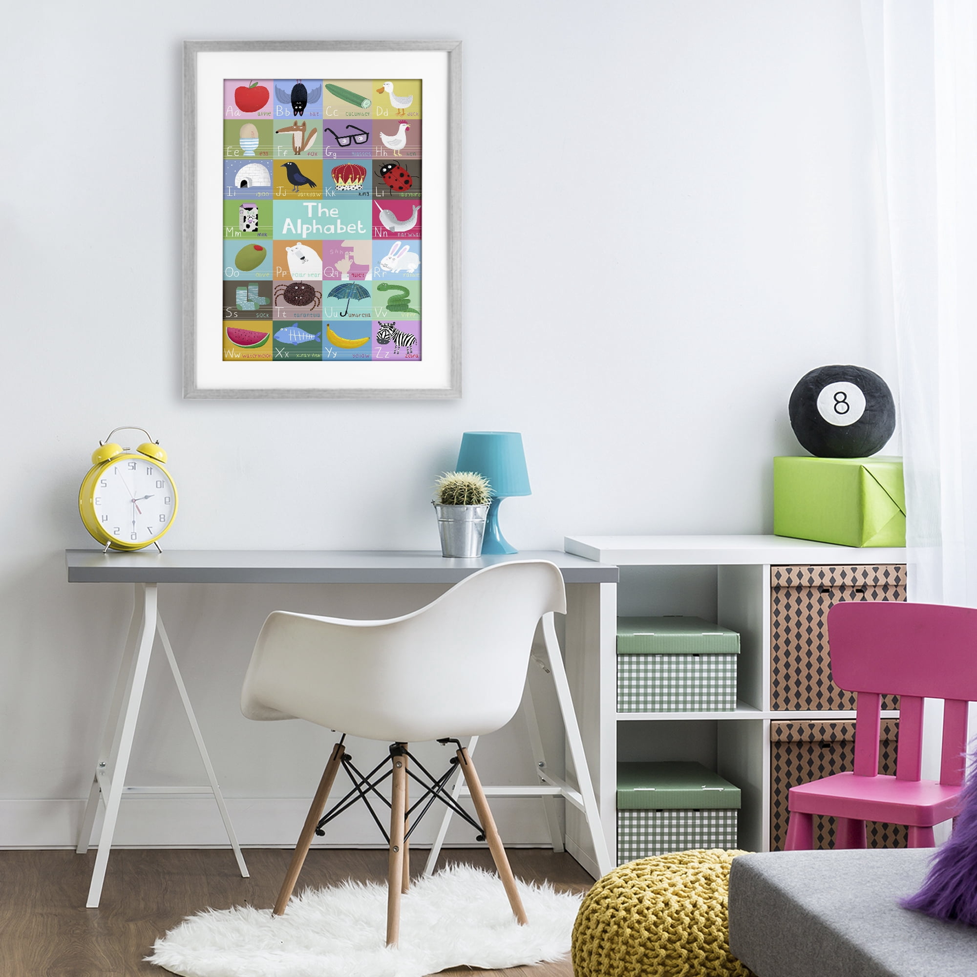 Stupell Industries First Words Alphabet Gray Framed Print Under Glass, design by Carla Daly
