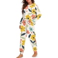 thumbnail image 2 of Yuyamidu Colorful Flower Women's Pajama Sets Long Sleeve Nightwear Floral Daily Wear Shirts Pants with Pockets Jogger Set 2 Piece Soft Crewneck Sleep Wear Size 2XL, 2 of 7