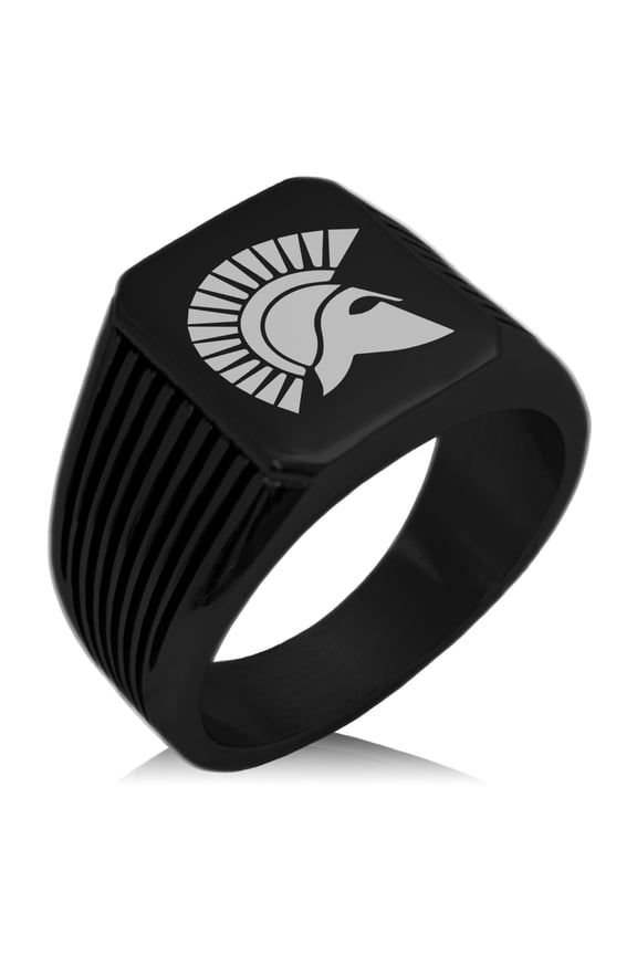 Stainless Steel Ares Greek God of War Needle Stripe Pattern Biker Style Polished Ring