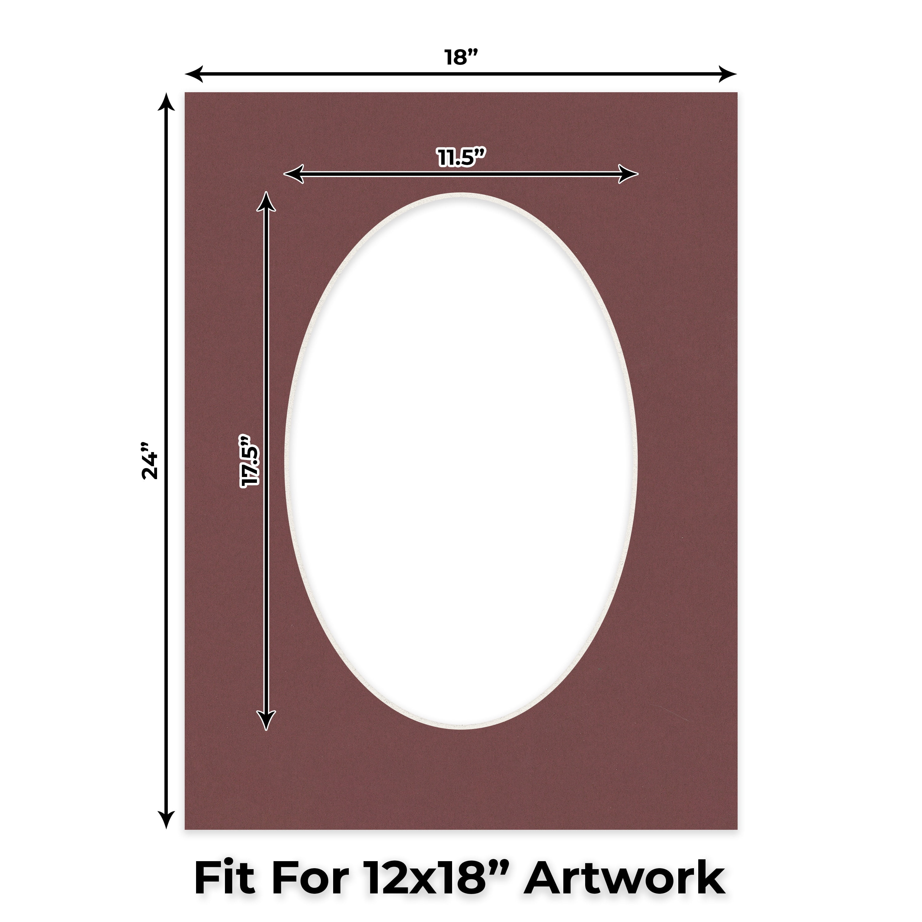 Maroon Red Picture Frame Mat for 18x24 Frames - Oval Opening for 12x18 Photos - 1 Mat