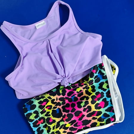 Luckrizyy Girls 3 Piece Bathing Suits Kids Beach High Waist Bikini Tankini Sets with Cover Up Shorts Swimsuits for 5-12Y
