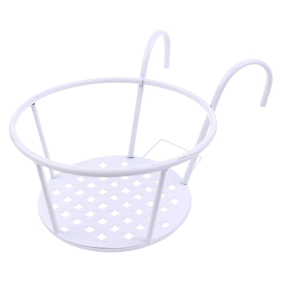 SLUOHZXI 1 Pc Hanging Railing Planters Basket, Round Iron Rack Fence Shelf, Metal Wire Flower Pot Holder, Plants Hangers with Hook for Balcony Garden Indoor and Outdoor (White)