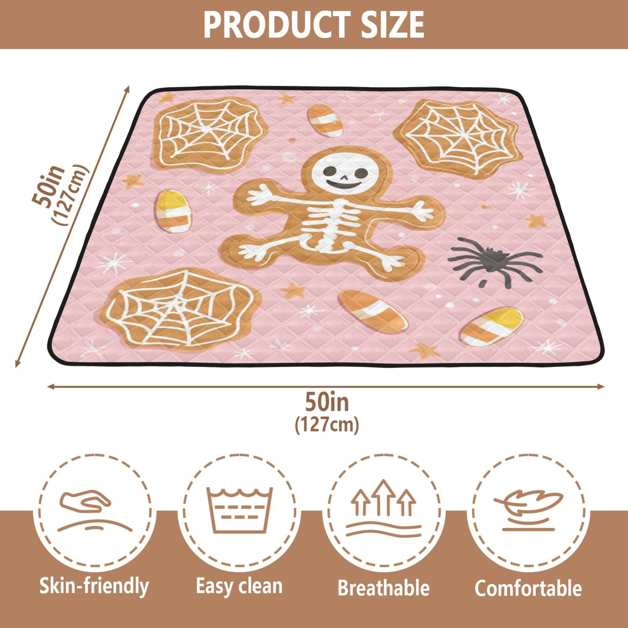 WOBOGO Halloween Cookies and Gingerbread Men Pattern Baby Playmats Extra Large Waterproof Rollable Activity Pads for Toddlers 50×50inch