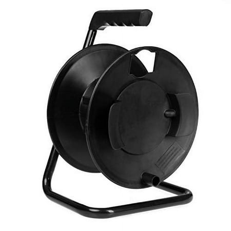 Extension Cord Storage Reel with Metal Stand, Black - Portable Cable Reel, Holds Up to 100 Ft of Electrical Cord, Hose, Rope or Christmas Lights