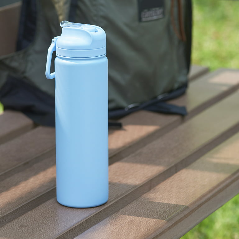 Mainstays 40 fl oz Solid Print Insulated Stainless Steel Water Bottle with 2 Interchangeable Lids, Blue, Size: One Size