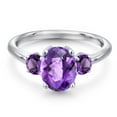 thumbnail image 3 of Gem Stone King 925 Sterling Silver Purple Amethyst Engagement Ring for Women | 2.00 Cttw | Oval Checkerboard 9X7MM | Gemstone February Birthstone | Size 8, 3 of 6