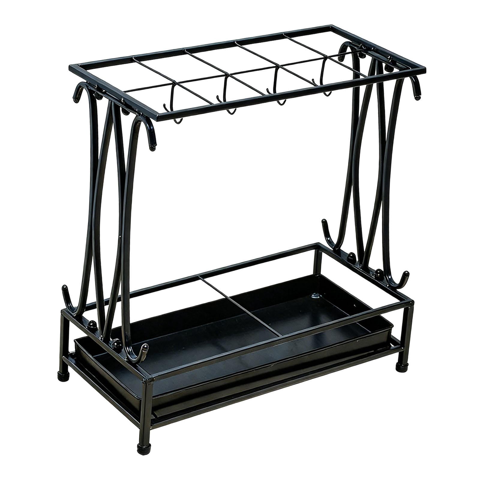 Fiocias Iron Umbrella Holder with Drip Tray Rectangular Umbrella Storage Organizer Stand Black