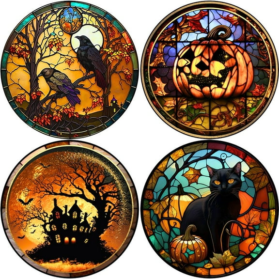 Halloween Window Clings Colorful Horror Castle Cat Static Pvc Window Glass Stickers Decorative Film Party Home Decoration