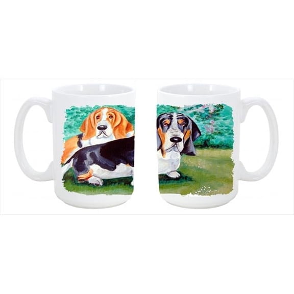 Basset Hound Double Trouble Dishwasher Safe Microwavable Ceramic Coffee Mug 15 oz.