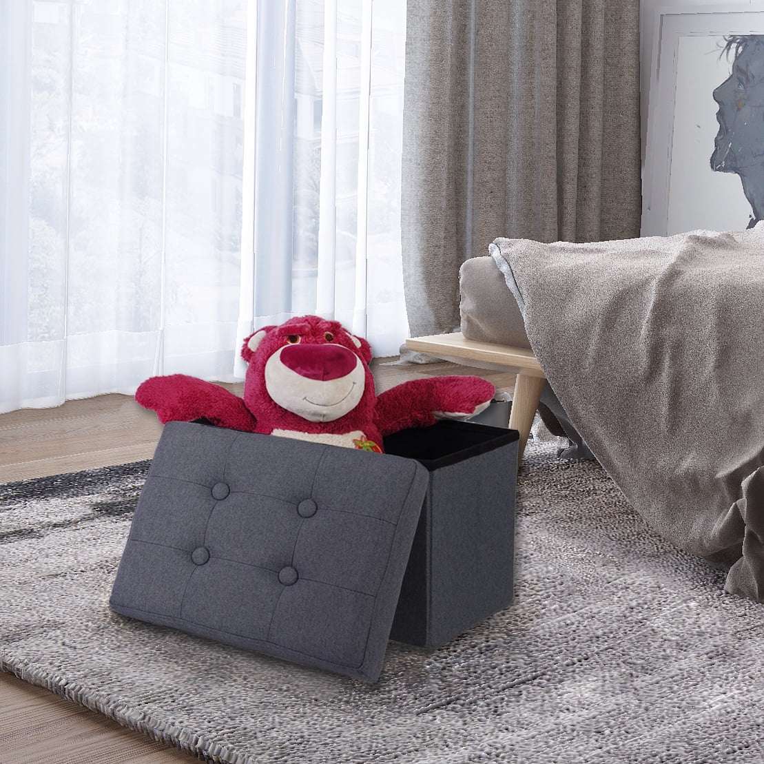 Storage Ottoman Cube - Ottoman as Stool, Foot Rest & Stepping Stool - Folding with Padded Seat Gray