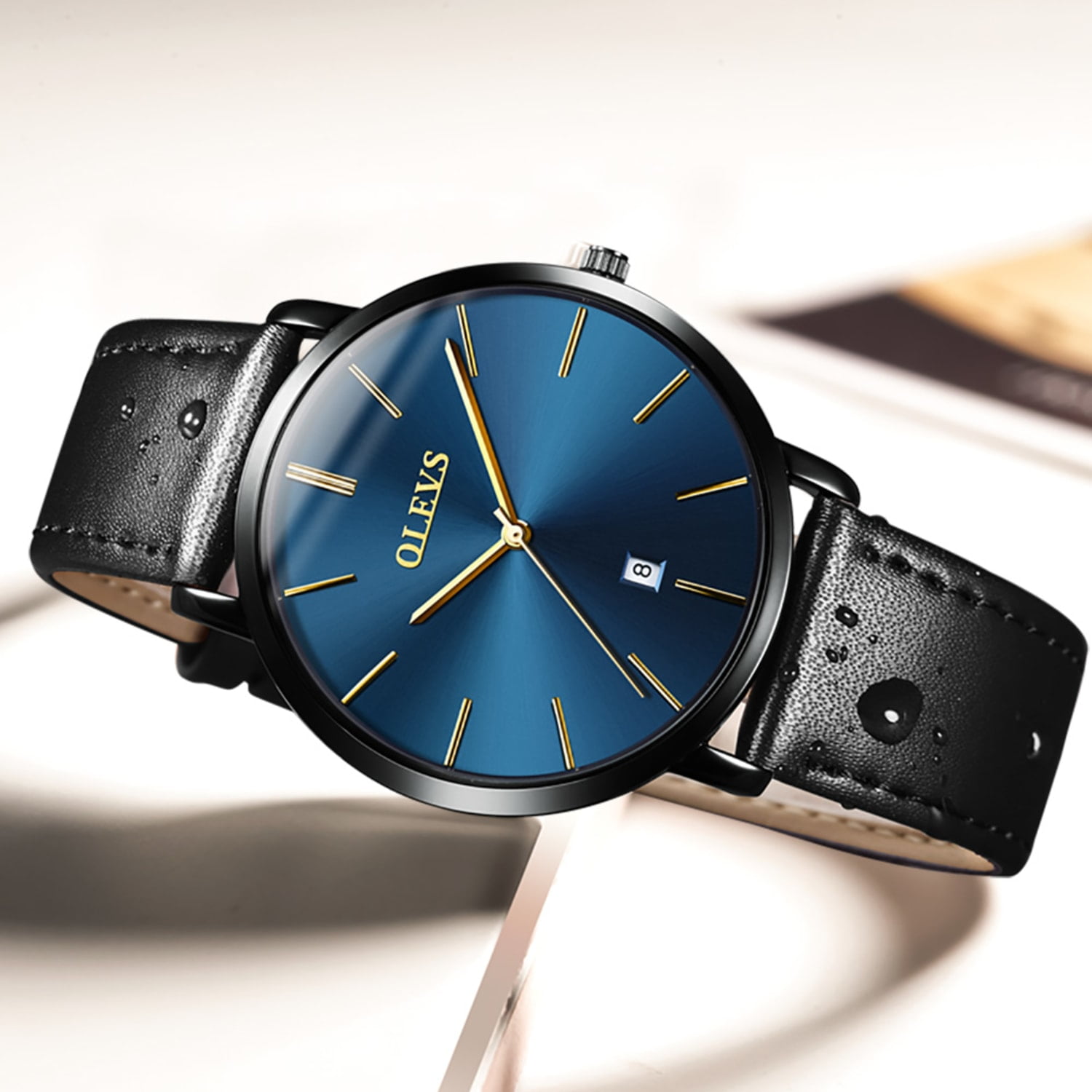 OLEVS Men's Watch, Waterproof Wrist Watches Minimalist Ultra Thin Fashion Casual Day Watch with Retro Leather Band Japan Quartz, Male Adult Wristwatch