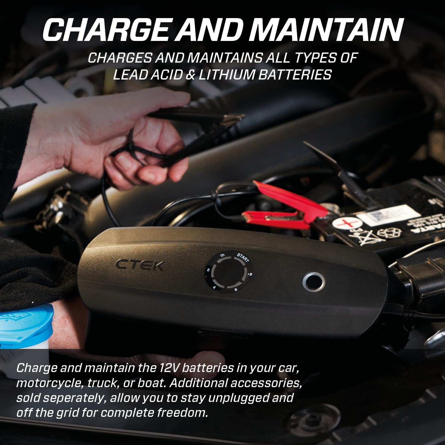 CTEK CS Free, 12V Portable Battery Charger, 4-in-1 Charger Power Bank, Solar Power Bank for Car, Phone, Computer, Smart Battery Maintainer, Jump Starter Alternative with Adaptive Booster, Black