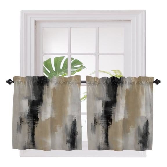 Gray Brown Black Ombre 2 Panel Kitchen Curtains for Small Windows, Modern Farmhouse Oil Painting Bathroom Tier Curtain, Short Window Treatment for Bedroom/Living Room 55"x24"