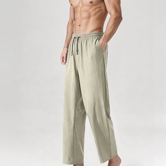 LEKWK Sweatpants for Men Open Bottom Elastic Waist Stretchy Wide Leg Pants with Pockets Lightweight Drawstring Loose Fit Pants for Workout Running Outdoor
