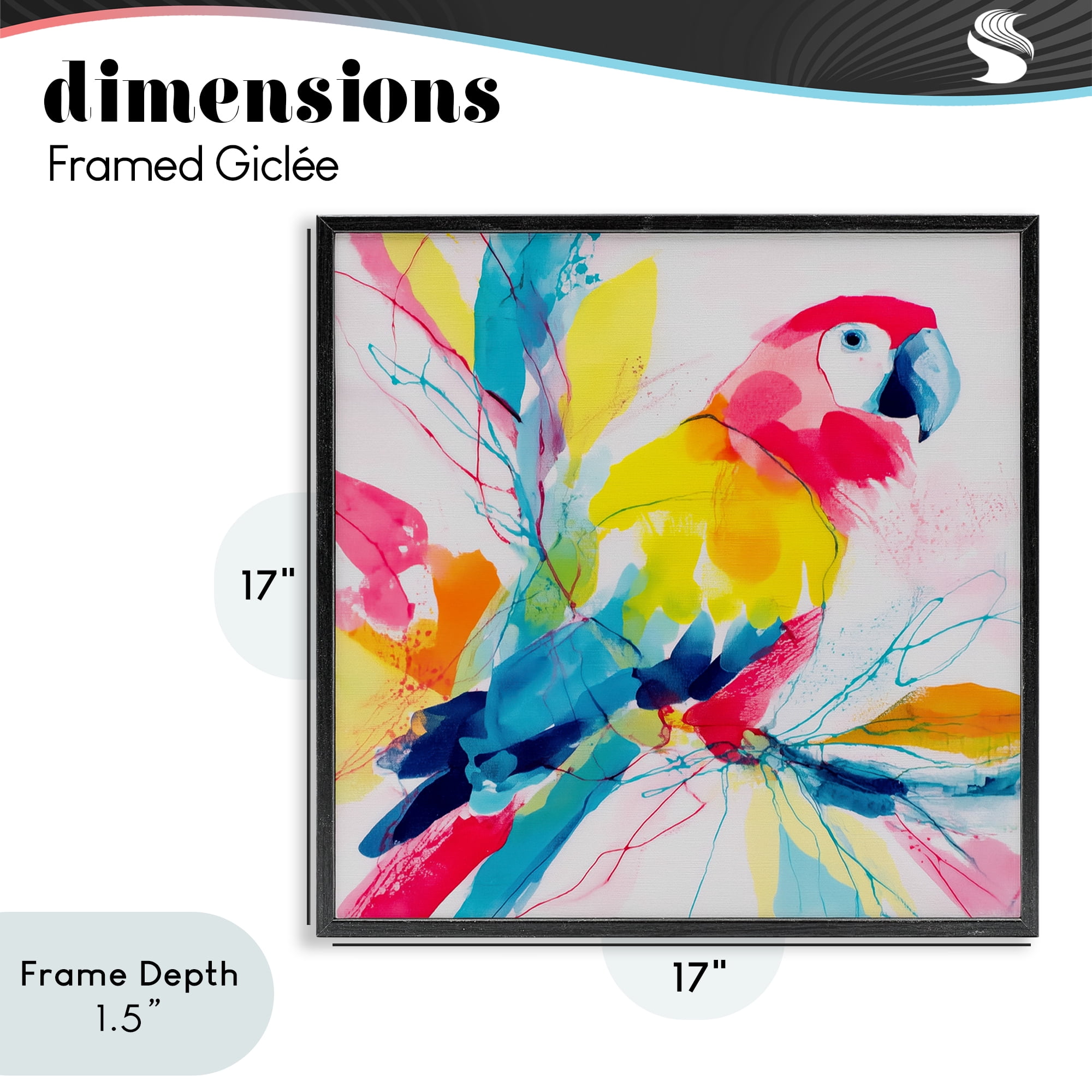Stupell Industries Expressive Parrot in Bloom Black Framed Giclee Art, design by Chromatic Storm Studio