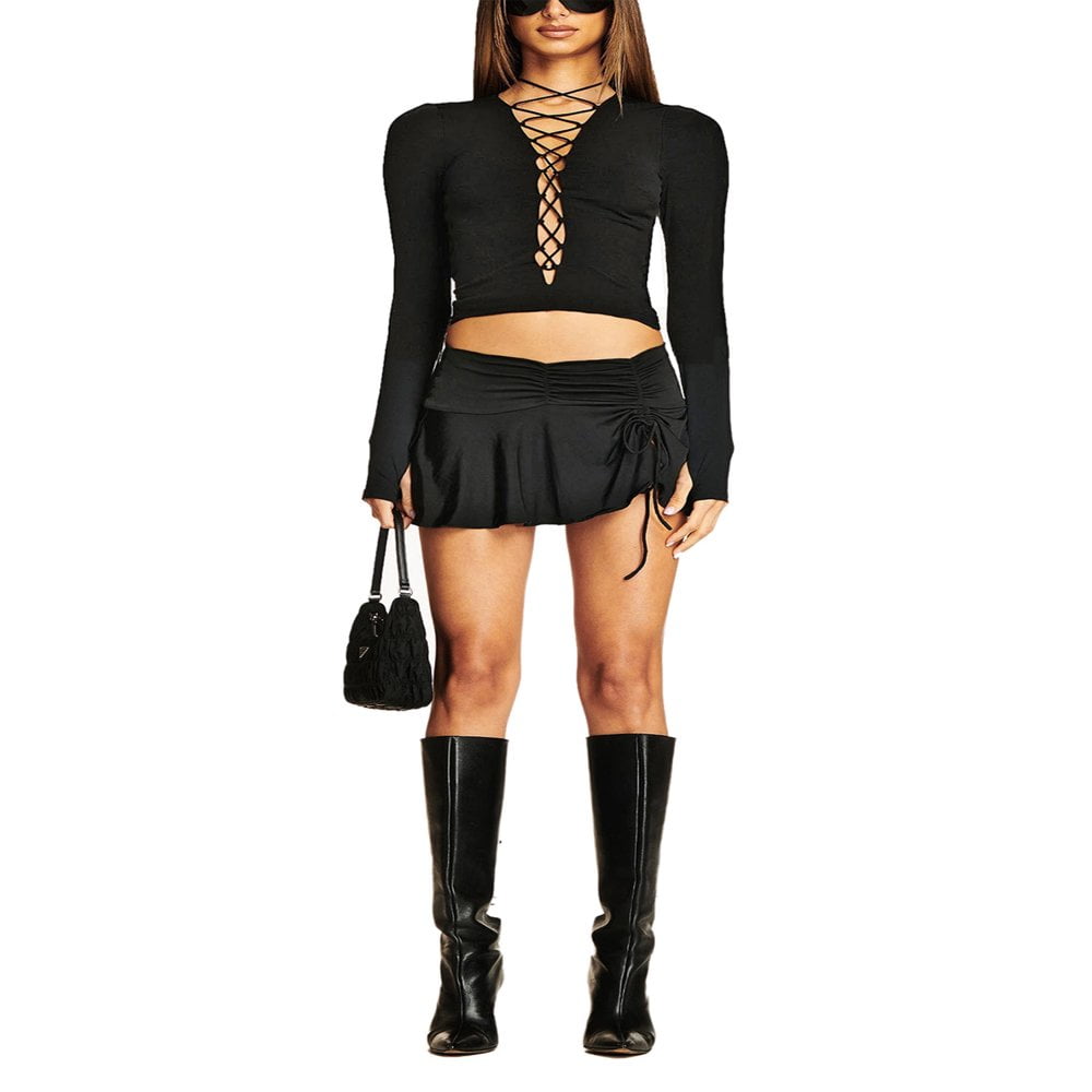E-girl Drawstring Mini Skirt Y2K Aesthetic Low Waist Slim Fit