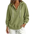 thumbnail image 3 of Women Waffle Knit Henley Hoodie Sevevn Drawstring Hood Button Placket Kangaroo Pocket Long Sleeve Loose Pullover Sweatshirt for Daily Loungewear Street Wear, 3 of 7