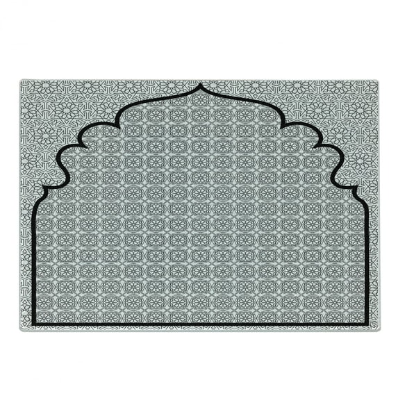 Moroccan Cutting Board, Art Background with a Group of Traditional Turkish Ottoman Forms Patterns, Decorative Tempered Glass Cutting and Serving Board, Small Size, Black White, by Ambesonne