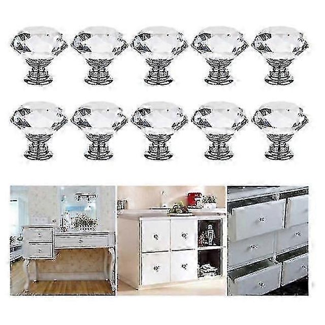 12pcs 30mm Crystal Glass Cabinet Dresser Knob Diamond Drawer Door Knobs Pull Handles