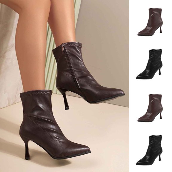 Women's Ballet Shoes Comfortable Slip on Round Toe Flat Casual Shoes Cameland Women's Fashion Casual Winter Short Boots Solid Color Pointed Side Zipper High Heel Ankle Boots Black