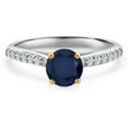 thumbnail image 3 of Gem Stone King 925 Silver and 10K Yellow Gold Blue Sapphire and Lab Grown Diamond Engagement Ring for Women | 1.28 Cttw | Round 6MM | Gemstone September Birthstone | Size 6, 3 of 6