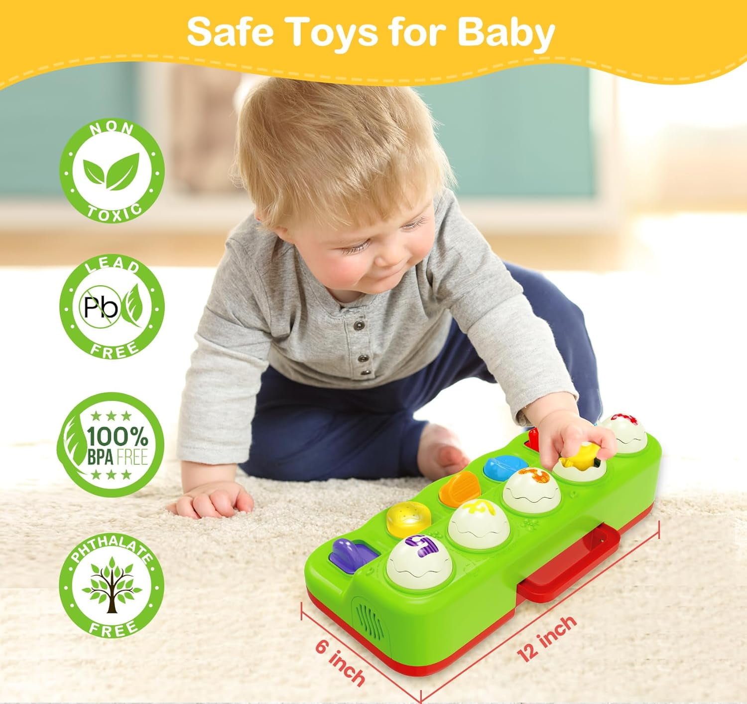 Baby Toys 6 to 12 Months, Musical Pop-Up Cause and Effect Toy with Light & Music for 12-18 Months, Learning Educational Infant Toys