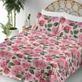 thumbnail image 3 of Ambesonne Rose Print Fitted & Flat Sheet with Shams 4 Pcs Set, Romantic Blooms Print, Queen, Jade Green Pastel Pink, 3 of 5