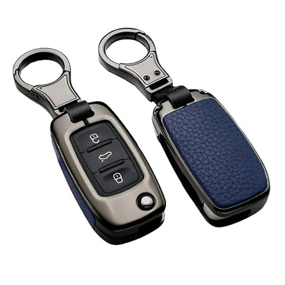 Fit for Volkswagen Key Fob Cover Key Case Remote Cover Metal Leather Key Shell with Keychain Compatible with VW Tiguan Jetta Mk6 Golf Polo Passat Flip Key