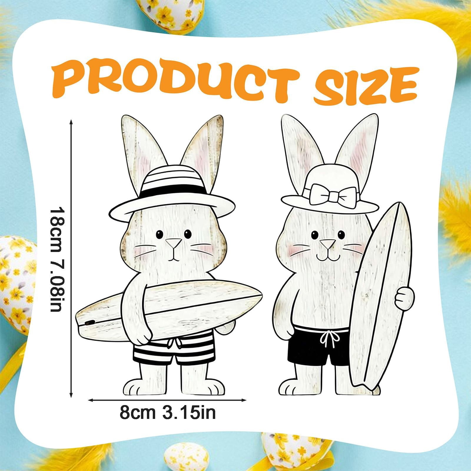 ERTZAE Wooden Bunny Decor,Farmhouse Bunny Decor,Rabbit Figurines Bunny Table Centerpiece,Bunny Home Decor,Set of 2 Wooden Easter Bunny Figures 7Inch,Whimsical Couple Ornaments for Table Centerpiece
