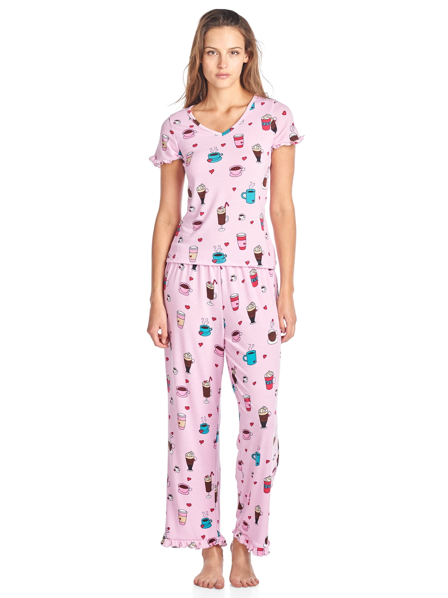 BHPJ By Bedhead Pajamas Women's Soft Knit Ruffle Short Sleeve Capri
