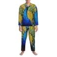 thumbnail image 3 of Susaid Peacocks Print Men's Long Sleeve Pajama Set, Two-Piece Button-Down Loungewear PJs Set, Comfortable Sleepwear for Relaxation-Large, 3 of 7