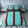 thumbnail image 3 of Homewish Geometric Stripe Twin Bedding, Glitter Sequin Bling Print Bedding Comforter Set, Cyan Black Gray, Black Reversible, 7 Pieces, 3 of 7