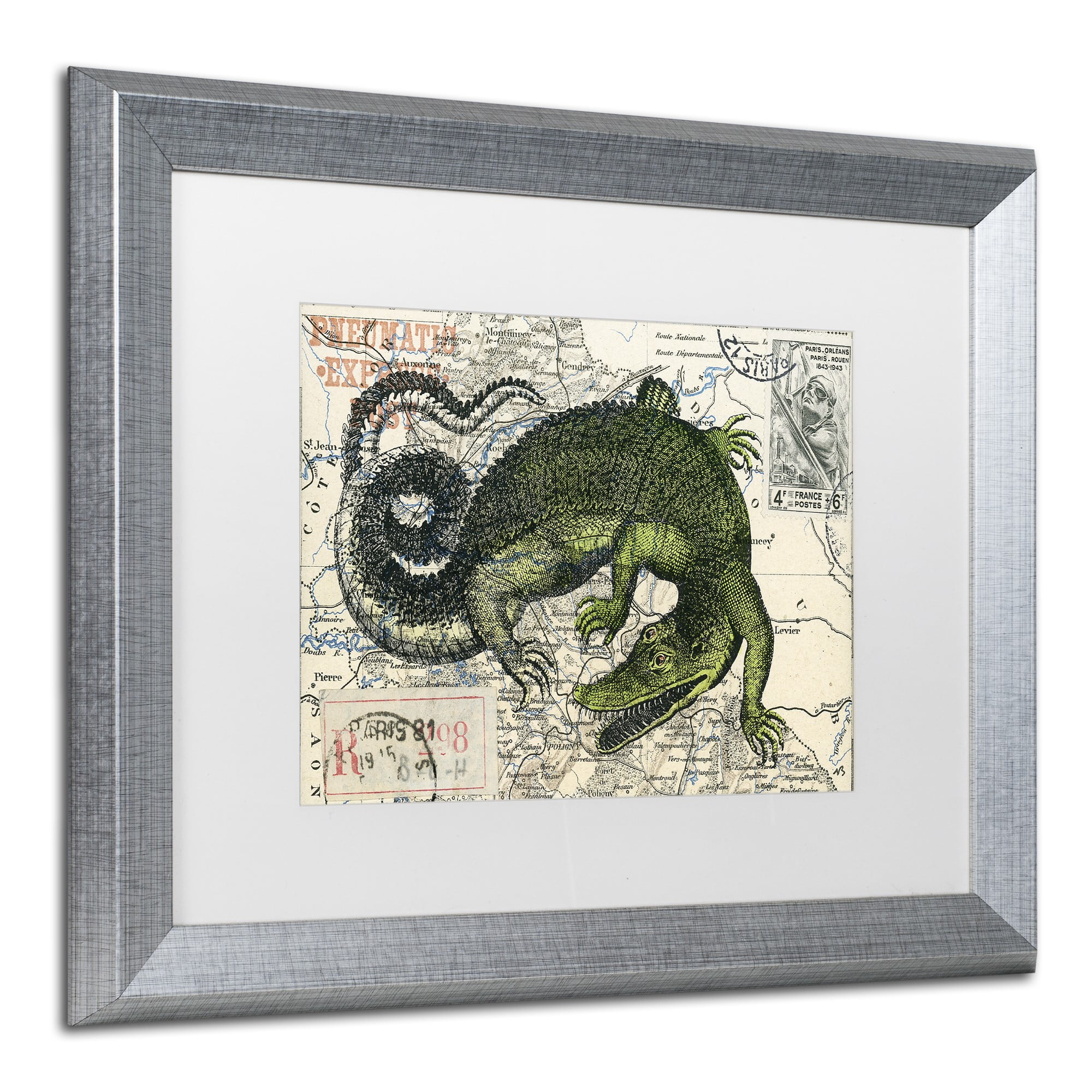 Trademark Fine Art 'Croc Map' Canvas Art by Nick Bantock, White Matte, Silver Frame