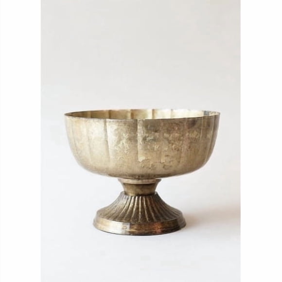 Afloral Distressed Gold Metal Compote Bowl - 8"" Wide