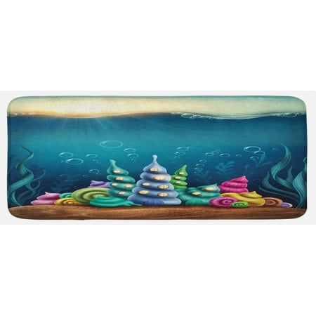 

Ocean Kitchen Mat Underwater Fantasy Kingdom with Shell Houses Water Bubbles Cartoon Illustration Print Plush Decorative Kitchen Mat with Non Slip Backing 47 X 19 Teal Brown by Ambesonne
