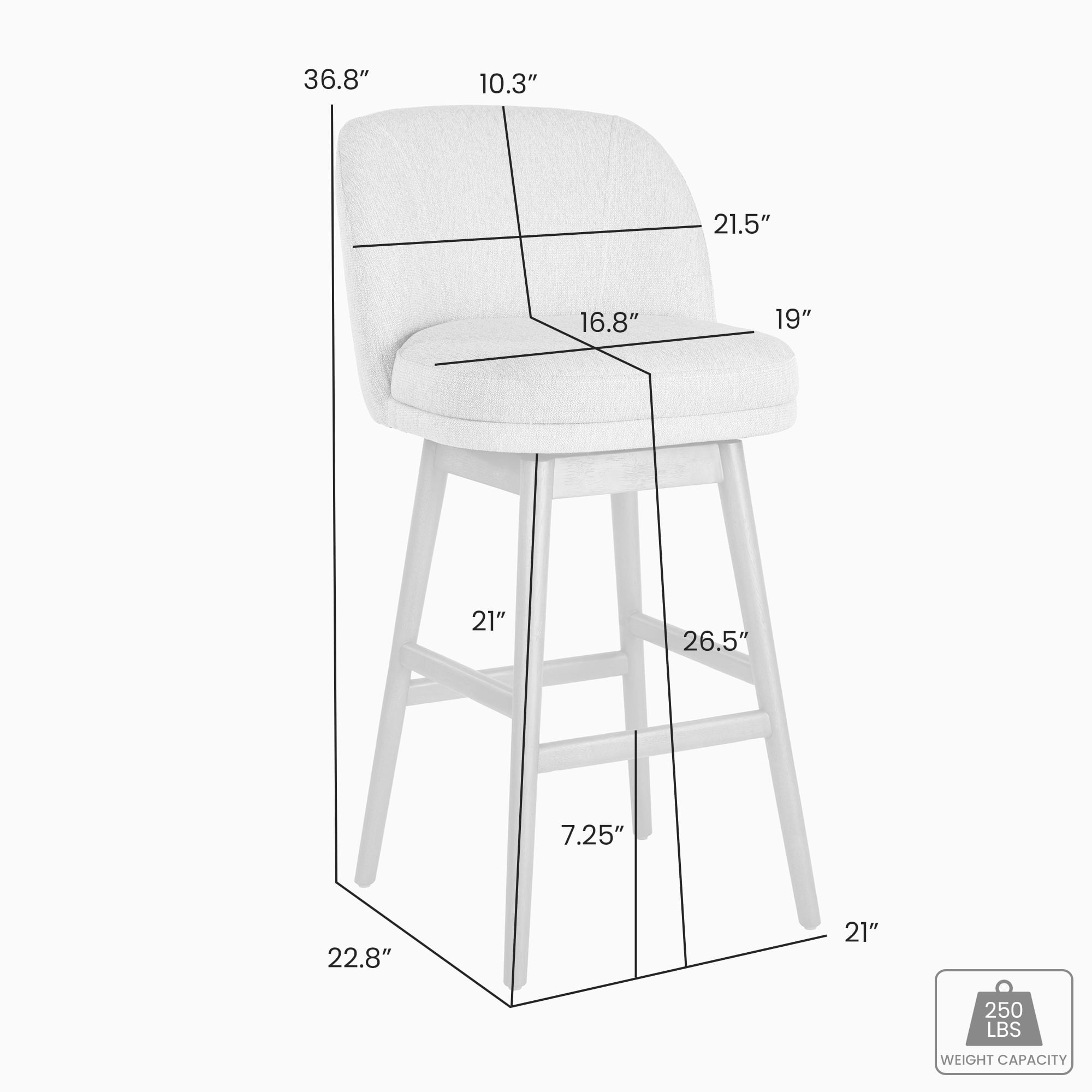 Sadie Solid Wood Upholstered 26" Counter Height Swivel Barstool with Ancient Stone Fabric Seat - Set of 2