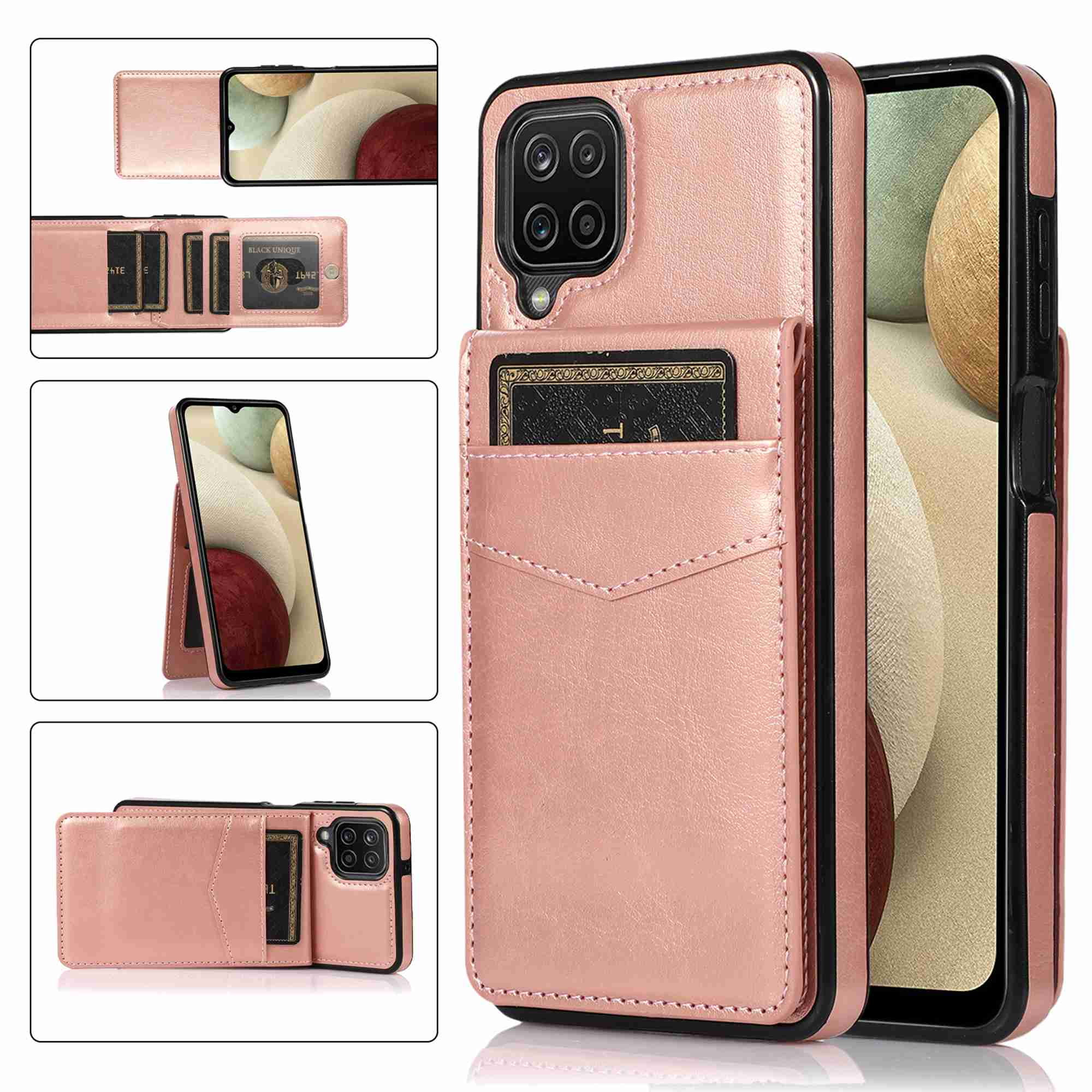 Dteck Back Wallet Phone Case for Samsung Galaxy A12 with ID & Credit Card  Holder Slots Pockets Wallet Back Cover Stand Flip Folio Leather Galaxy A12  