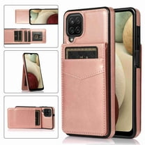 Dteck Back Wallet Phone Case for Samsung Galaxy A12 with ID & Credit Card Holder Slots Pockets Wallet Back Cover Stand Flip Folio Leather Galaxy A12 5G Cell Cases Women Men, Rosegold