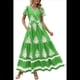 thumbnail image 1 of Vestido de Corta con Cuello en V, Estampado Floral, Bolsillos y Mangas Acampanadas, Verde M, 1 of 7