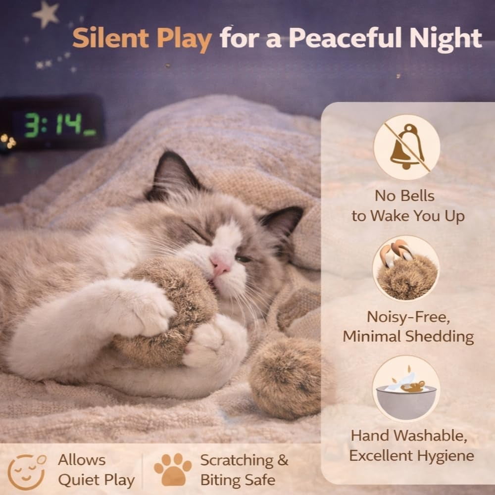 Cat Toy Balls, Ultra-Soft Fluffy Furry Pom Poms, Washable Quiet Kitten Toys for Chasing, Batting and Catching, Safe Interactive Pet Toys for All Cats