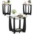 thumbnail image 1 of Costway Tempered Glass Coffee Table Set of 3, 2-Tier Coffee Table & 2 Round End Tables Transparent & Black, 1 of 10