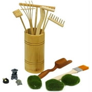 Mini Bamboo Zen Garden Rake Tool Tabletop Japanese Meditation Rock Sand Garden Kits Accessory with Moss Rakes Brush Spoon Figurines Holder Zen Decor Zen Gifts for Birthday Gifts