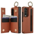 thumbnail image 2 of PU Leather Wallet Case For Samsung Galaxy Z Fold 3,With Finger Ring Holder,Card Slots,Back Magnetic Clasp Flip Kickstand,S-pen Slots,Heavy Duty Shockproof Rugged Phone Case,Brown, 2 of 9