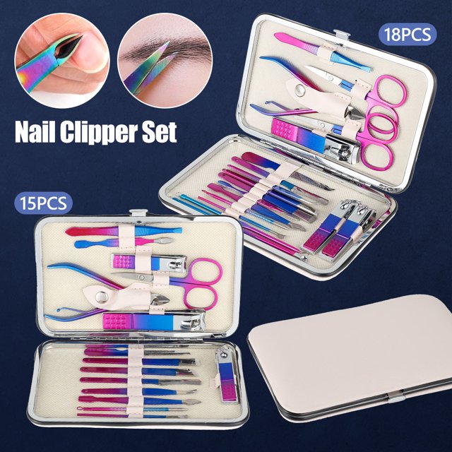 Kit de cortaúñas 15/18 piezas Kit de aseo de tijeras de uñas de acero inoxidable Cuidado de las uñas Cortaúñas Cortador de uñas Lima de uñas Tijeras afiladas para uñas de los pies Muyoka Hogar