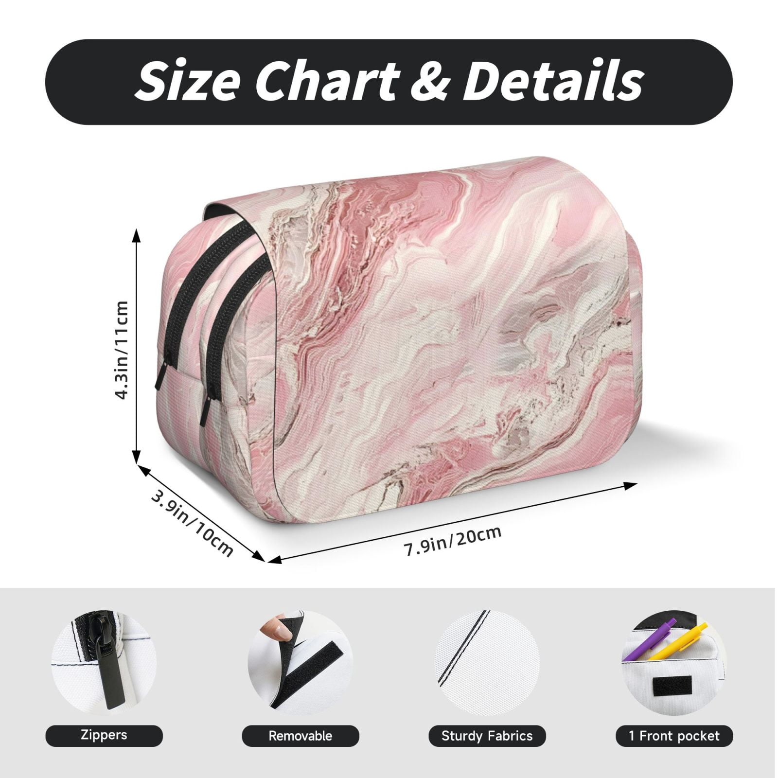 Large-Capacity Flip-Top Double-Layer Pencil Case, Multi-Functional Pocket Pen Case, Durable Stationery Organizer Pink Marble_21256_3
