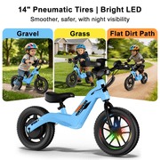 QUIKRA Electric Balance Bike for Kids, 180W Motor, 14-Inch Pneumatic Tires, 3-Speed, Adjustable Seat, up to 9.3mph, Kids Electric Bike for Ages 3-7,Blue