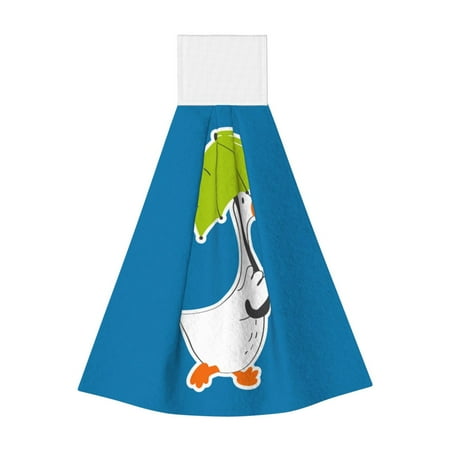 

Qekee Goose Holding an Umbrella Print Hanging Kitchen Towels Coral Velvet Wipe Hand Towel Absorbent Hand Towels Microfiber Tie Towel for Bathroom Kitchen Decor