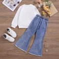thumbnail image 3 of Enyan Girls Fall Winter Outfit Kid Long Sleeve Floral Print Pullover Tops+Denim Pant Set 2 Piece Little Girl Outfits,5-6 Years, 3 of 7