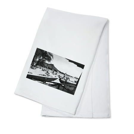 Hawaii Outrigger Canoe Hawaii - O'ahu Island; Diamond Head from Outrigger Canoe Club - Vintage Photograph (100% Cotton Kitchen Towel) ()